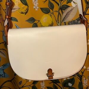 Dooney And Bourke Alto Cream Leather Saddle Crossbody Bag